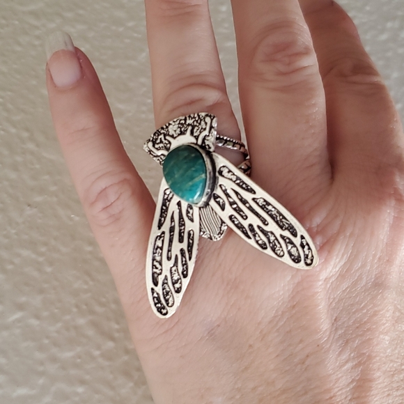 New Amazonite Flying Insect Silver Ring. - Picture 6 of 7